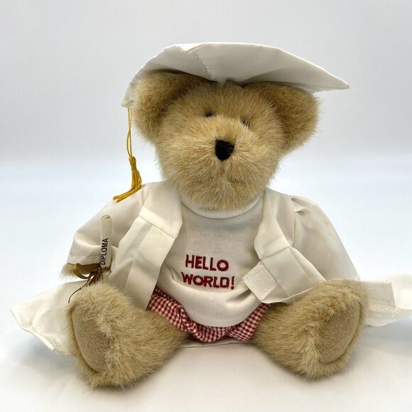 Boyds Bears Ima Scholar Graduation Bear Diploma White Gown Brown Teddy Plush 10" - Picture 4 of 9